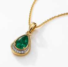 Teardrop Emerald & Diamond Pendant Necklace in 9ct Gold