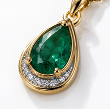 Teardrop Emerald & Diamond Pendant Necklace in 9ct Gold