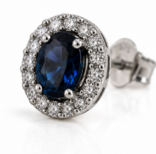 Blue Sapphire & Diamond Cluster Stud Earrings in 9ct White Gold
