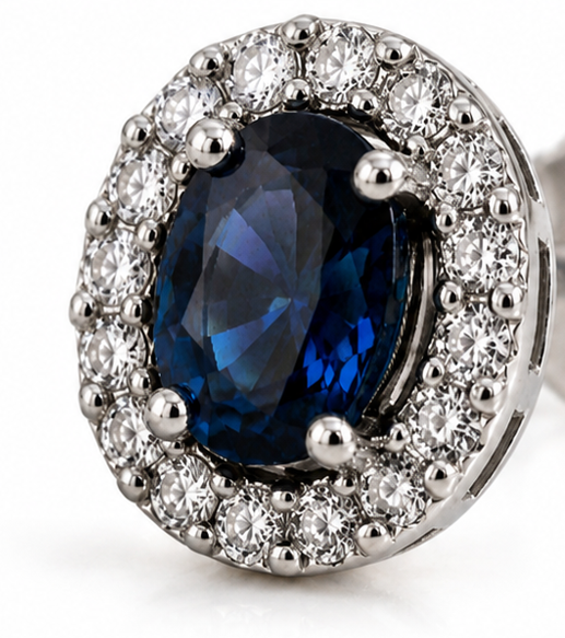 Blue Sapphire & Diamond Cluster Stud Earrings in 9ct White Gold