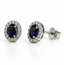 Blue Sapphire & Diamond Cluster Stud Earrings in 9ct White Gold