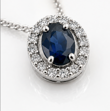 Blue Sapphire & Diamond Cluster Pendant in 9ct White Gold