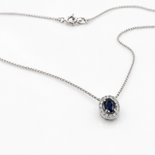 Blue Sapphire & Diamond Cluster Pendant in 9ct White Gold
