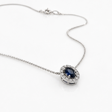 Blue Sapphire & Diamond Cluster Pendant in 9ct White Gold