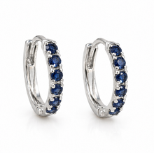 9ct White Gold Blue Sapphire Hoop Earrings