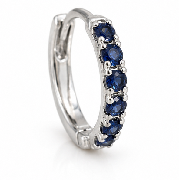 9ct White Gold Blue Sapphire Hoop Earrings