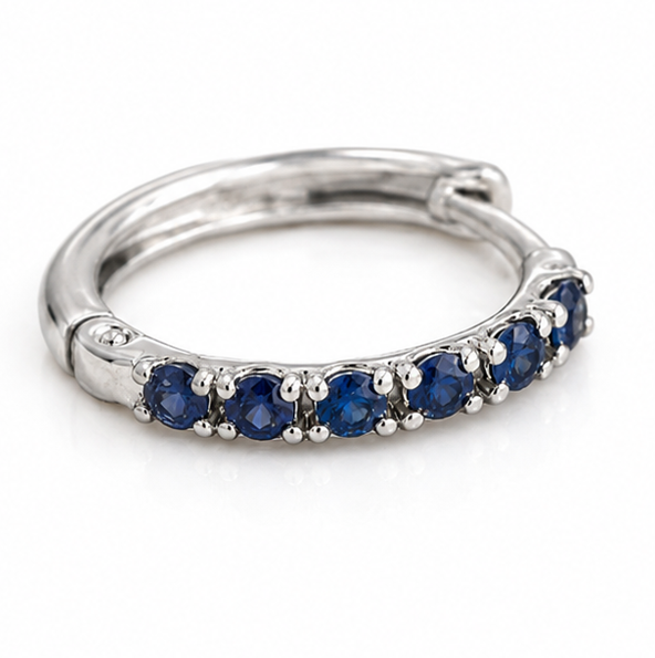 9ct White Gold Blue Sapphire Hoop Earrings