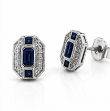 9ct White Gold Sapphire & Diamond Channel Stud Earrings