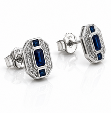 9ct White Gold Sapphire & Diamond Channel Stud Earrings