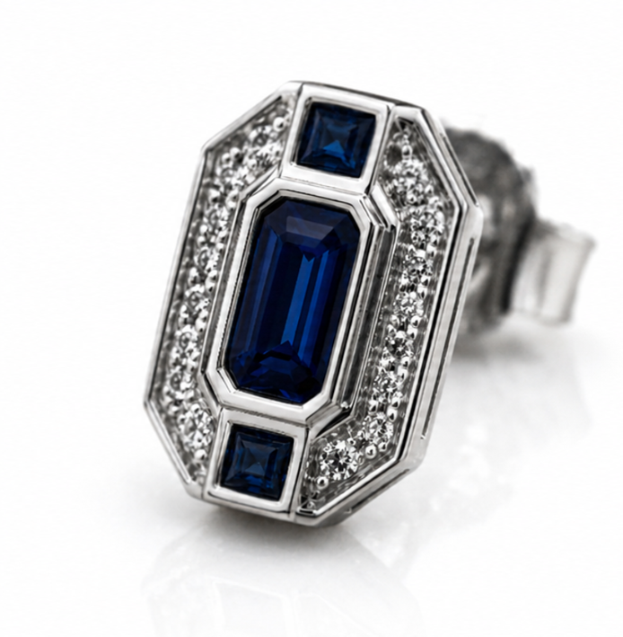 9ct White Gold Sapphire & Diamond Channel Stud Earrings