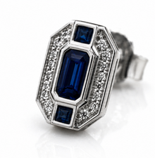 9ct White Gold Sapphire & Diamond Channel Stud Earrings