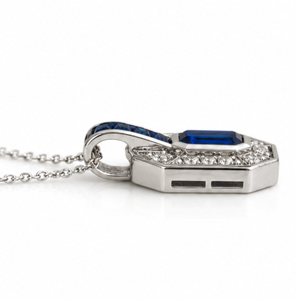 9ct White Gold Sapphire & Diamond Channel Necklace