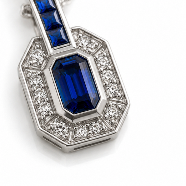 9ct White Gold Sapphire & Diamond Channel Necklace