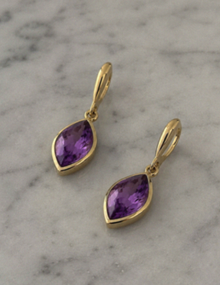 9ct Yellow Gold Flame Cut Amethyst Drop Earrings