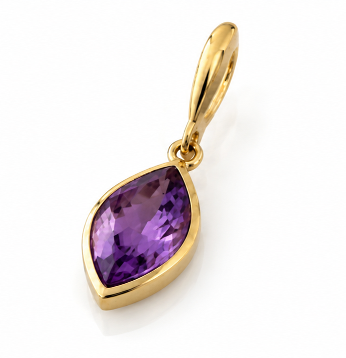 9ct Yellow Gold Flame Cut Amethyst Drop Earrings