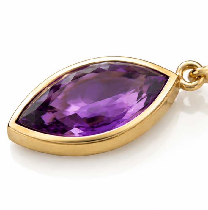 9ct Yellow Gold Flame Cut Amethyst Drop Earrings