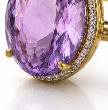 9ct Yellow Gold Irregular Amethyst Ring with Diamond Surround