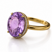 9ct Yellow Gold Irregular Amethyst Ring with Diamond Surround