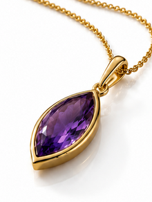 9ct Yellow Gold Flame Cut Amethyst Pendant Necklace