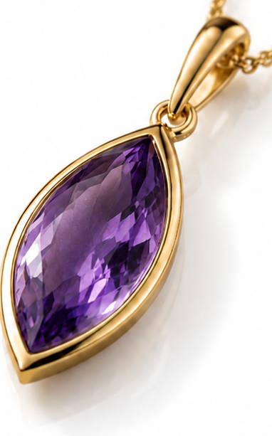 9ct Yellow Gold Flame Cut Amethyst Pendant Necklace