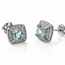 9ct White Gold Aquamarine & Diamond Stud Earrings