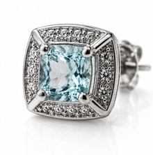9ct White Gold Aquamarine & Diamond Stud Earrings