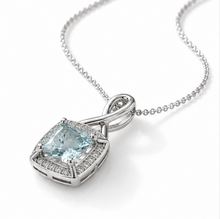 9ct White Gold Aquamarine & Diamond Twist Pendant with Diamond-Cut Curb Chain