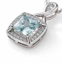 9ct White Gold Aquamarine & Diamond Twist Pendant with Diamond-Cut Curb Chain
