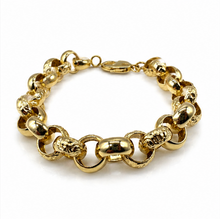 9ct Yellow Gold Engraved & Plain Belcher Bracelet – 13mm