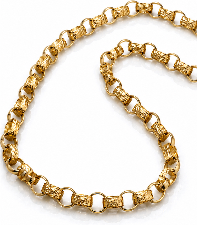 9ct Yellow Gold Heavy Belcher Chain – 24” | Solid Engraved & Plain Links