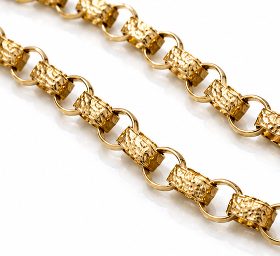 9ct Yellow Gold Heavy Belcher Chain – 24” | Solid Engraved & Plain Links