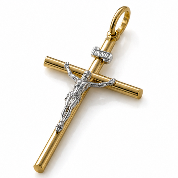 9ct Yellow & White Gold Crucifix Cross Pendant