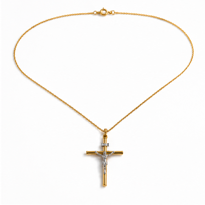 9ct Two-Tone Gold Crucifix Necklace 20 inch