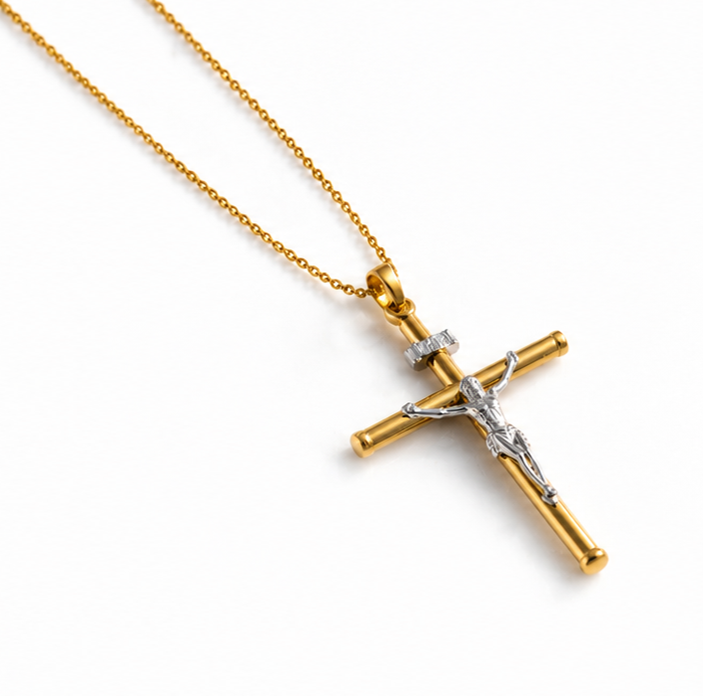 9ct Two-Tone Gold Crucifix Necklace 20 inch