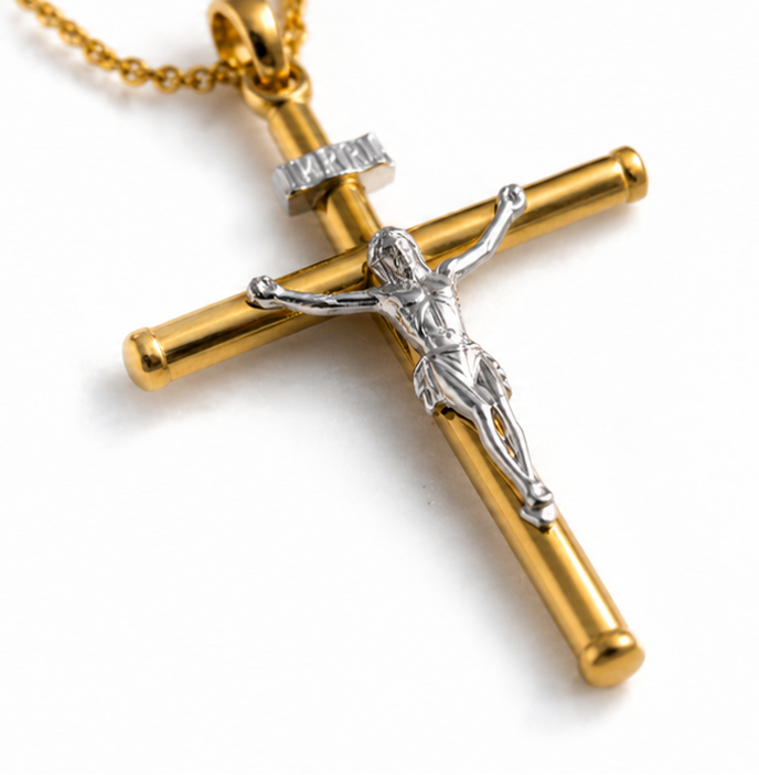 9ct Two-Tone Gold Crucifix Necklace 20 inch