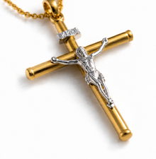 9ct Two-Tone Gold Crucifix Necklace 20 inch
