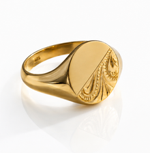 9ct Yellow Gold Engraved Oval Signet Ring