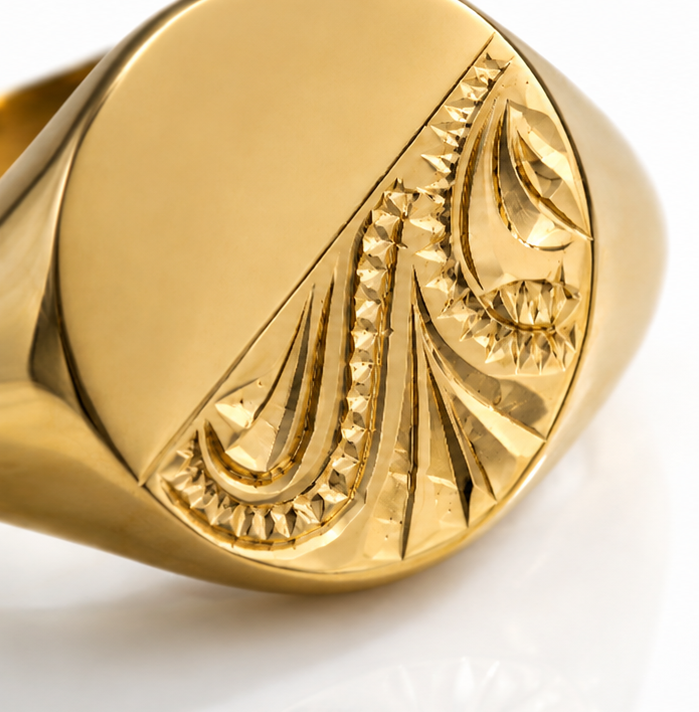 9ct Yellow Gold Engraved Oval Signet Ring