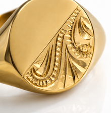 9ct Yellow Gold Engraved Oval Signet Ring