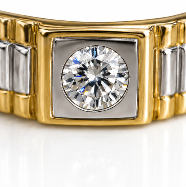 9ct Yellow Gold Brickwork CZ Men’s Ring