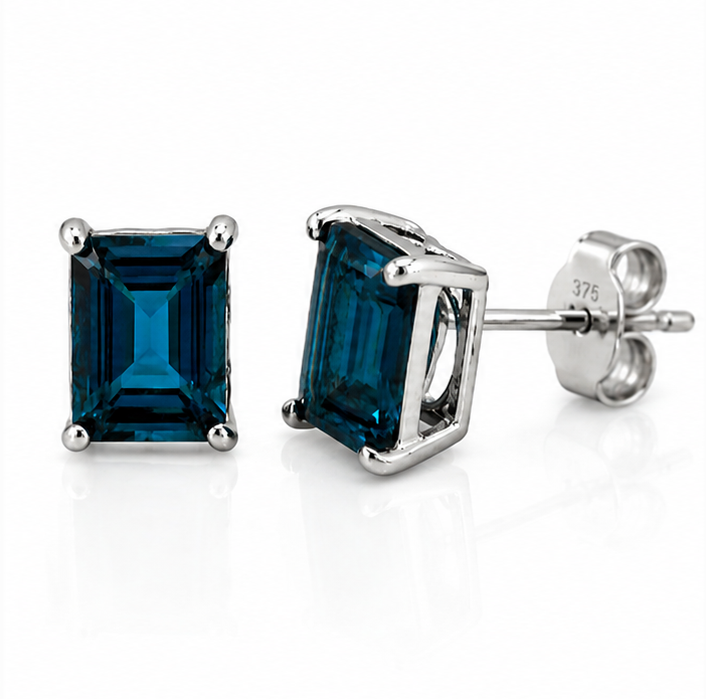 Rectangle London Blue Topaz Earrings in 9ct White Gold
