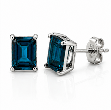 Rectangle London Blue Topaz Earrings in 9ct White Gold
