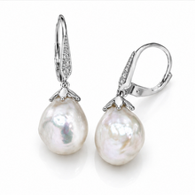 9ct White Gold Baroque Pearl & White Topaz Drop Earrings