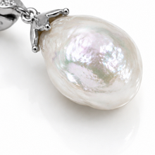 9ct White Gold Baroque Pearl & White Topaz Drop Earrings