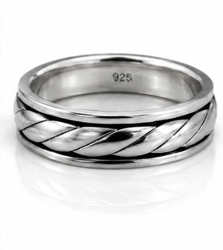 925 Sterling Silver Twist Design Fidget Ring