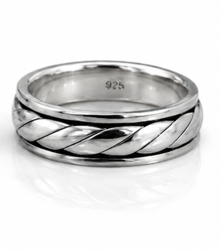 925 Sterling Silver Twist Design Fidget Ring