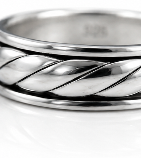 925 Sterling Silver Twist Design Fidget Ring