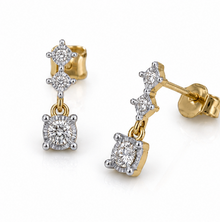 9ct Yellow Gold Diamond Trilogy Drop Earrings (0.20ct Total)