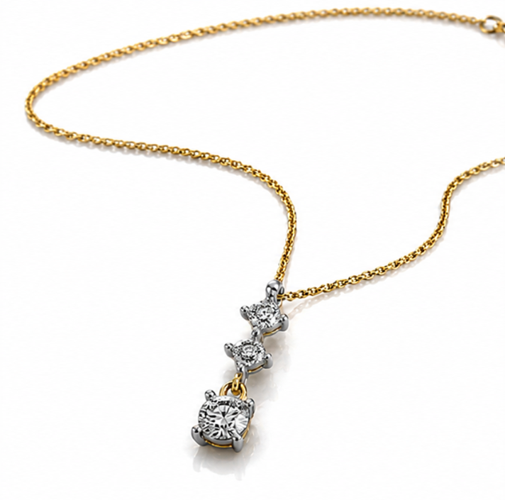 9ct Yellow Gold Diamond Trilogy Drop Pendant Necklace (0.10ct)