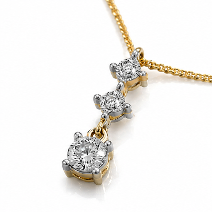 9ct Yellow Gold Diamond Trilogy Drop Pendant Necklace (0.10ct)